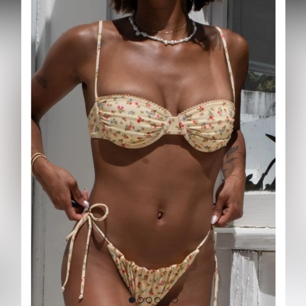 Rumored Pale Yellow Floral Tie-Side Bikini